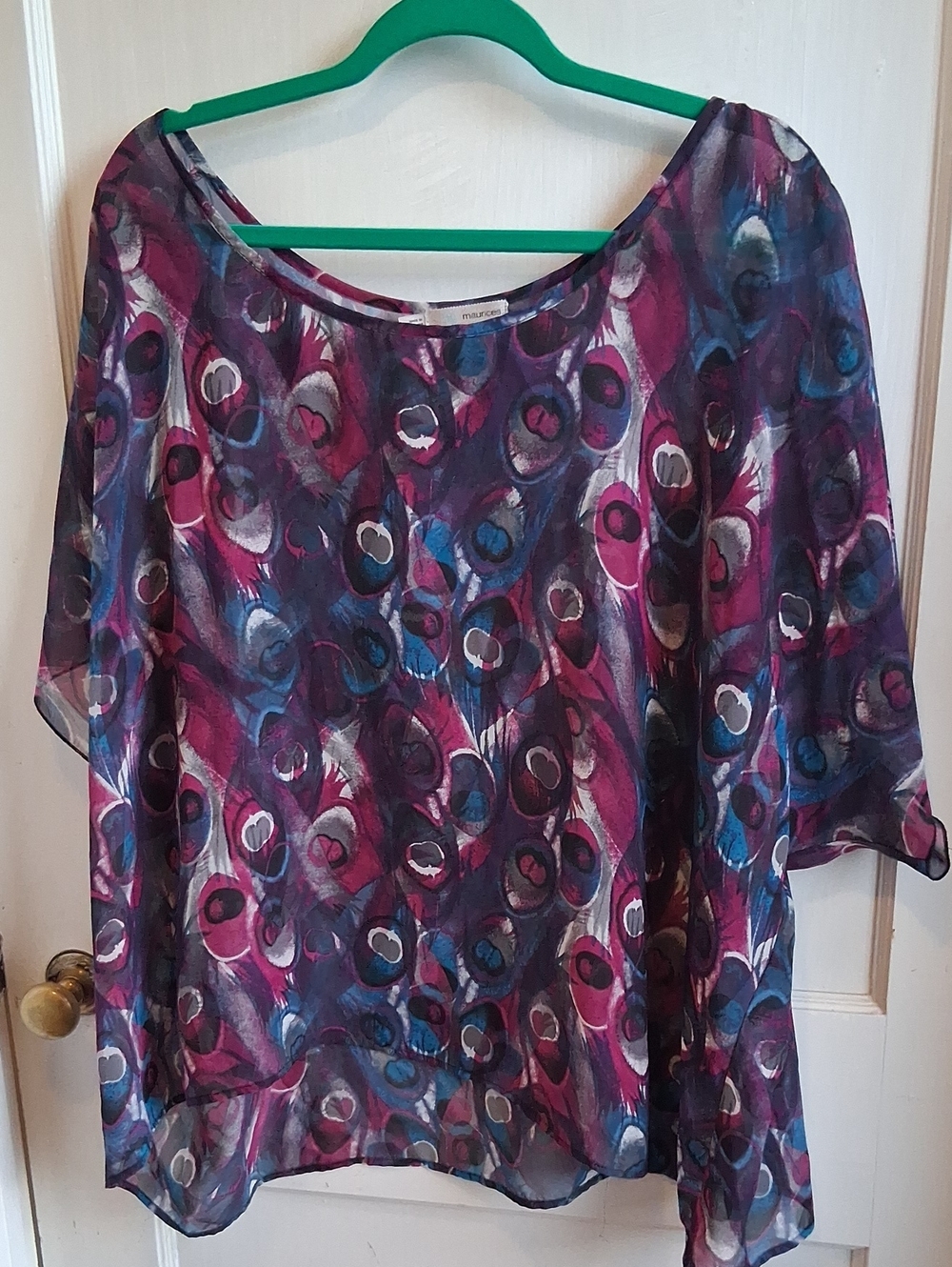 Maurices Purple and Blue Printed Sheer Blouse